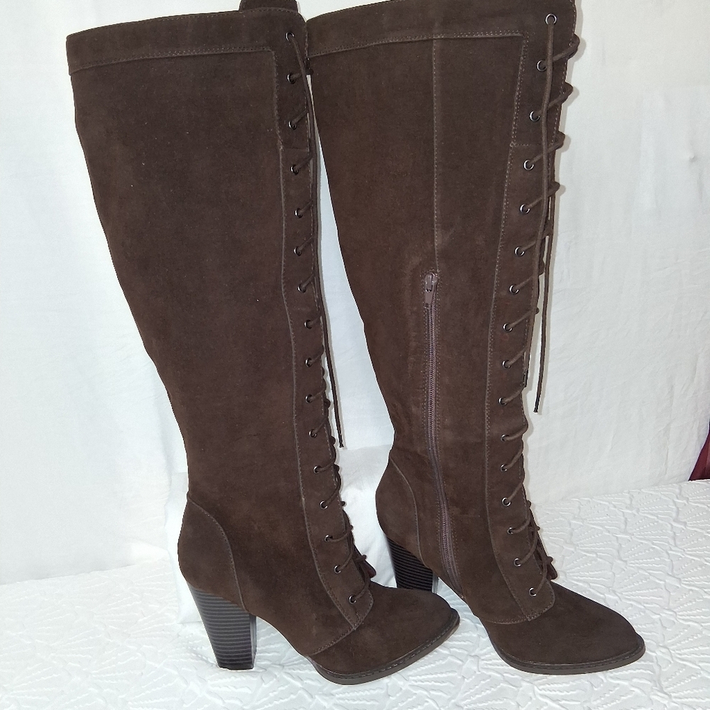 Shoe Dazzle Dark Brown Lace-Up Heeled Boots Size 9 - Picture 8 of 16